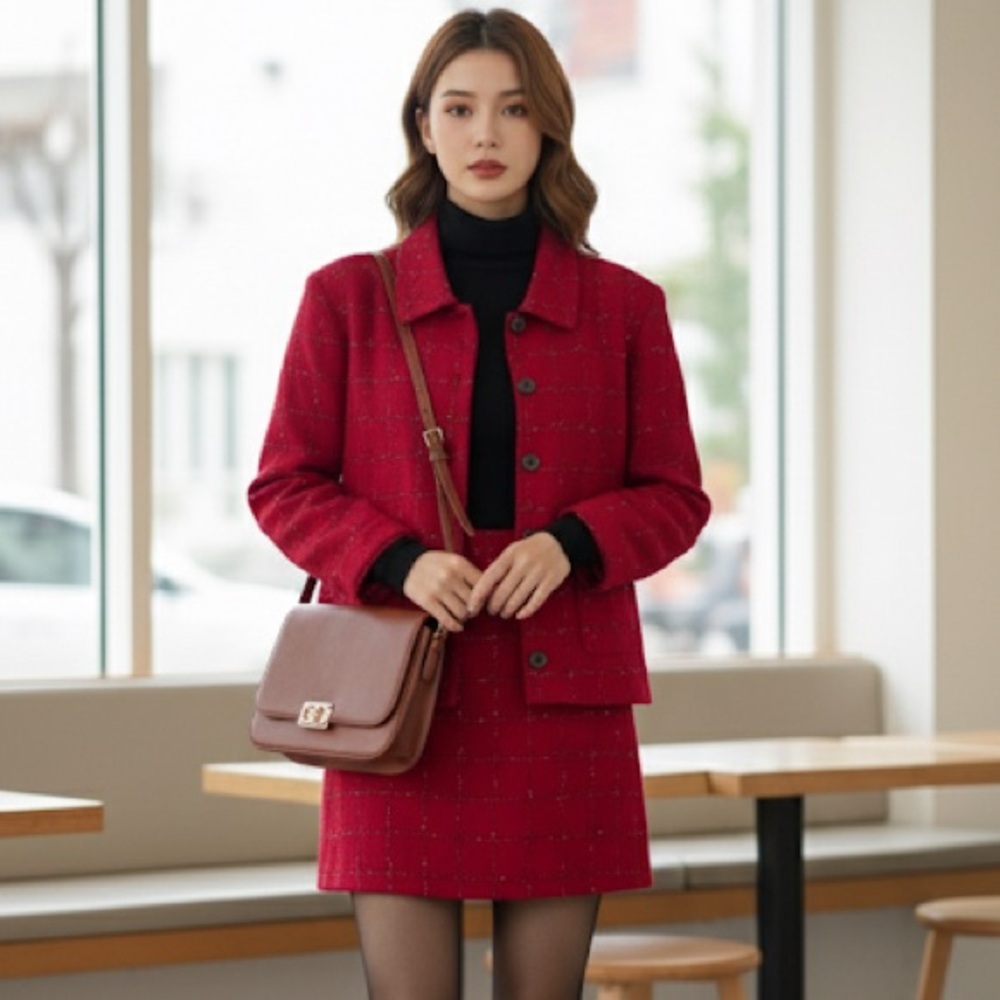 That's Me! Vintage Red Wool Blend Two-Piece Set Jacket Skirt Petites Size 12P